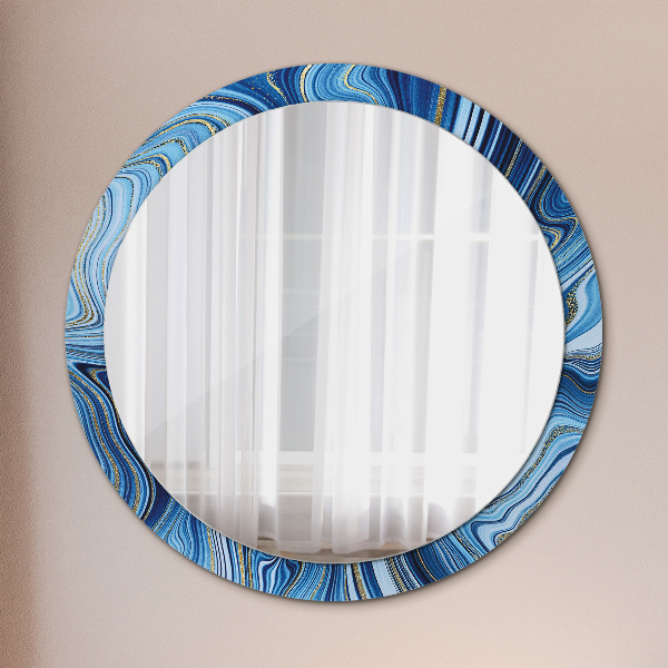 Round printed mirror Blue marble