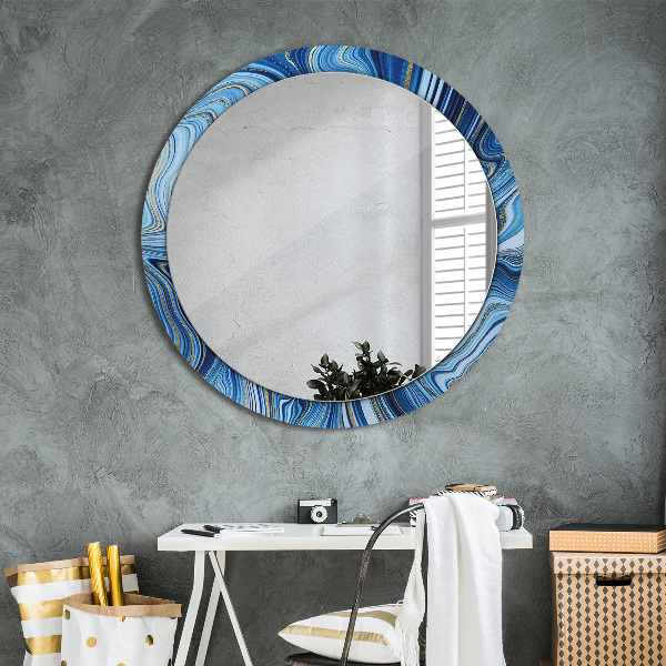 Round printed mirror Blue marble