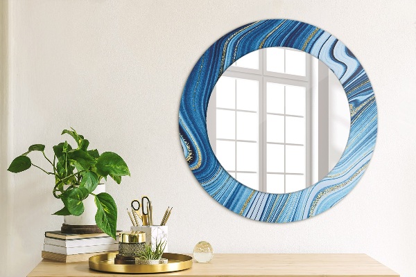 Round printed mirror Blue marble