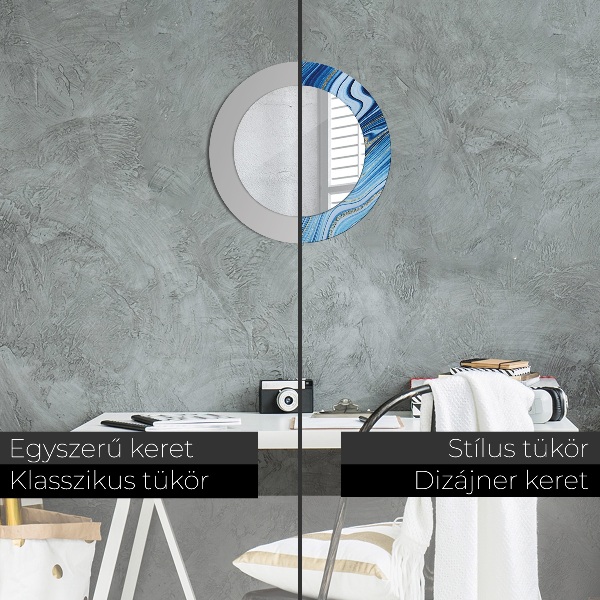 Round printed mirror Blue marble