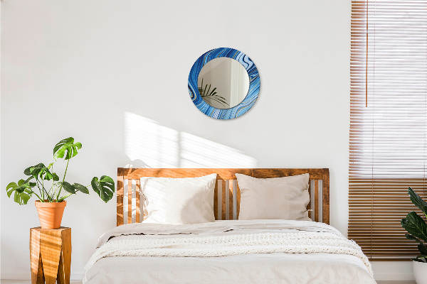 Round printed mirror Blue marble