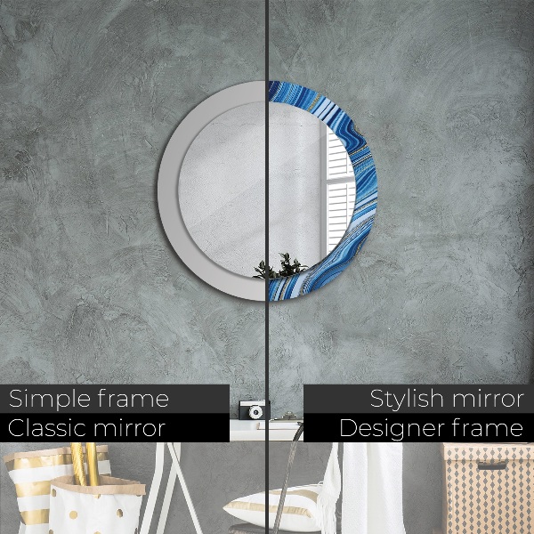 Round printed mirror Blue marble