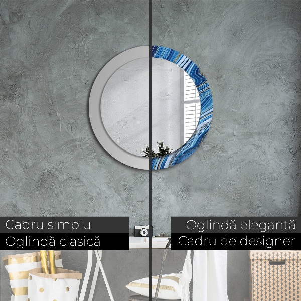 Round printed mirror Blue marble