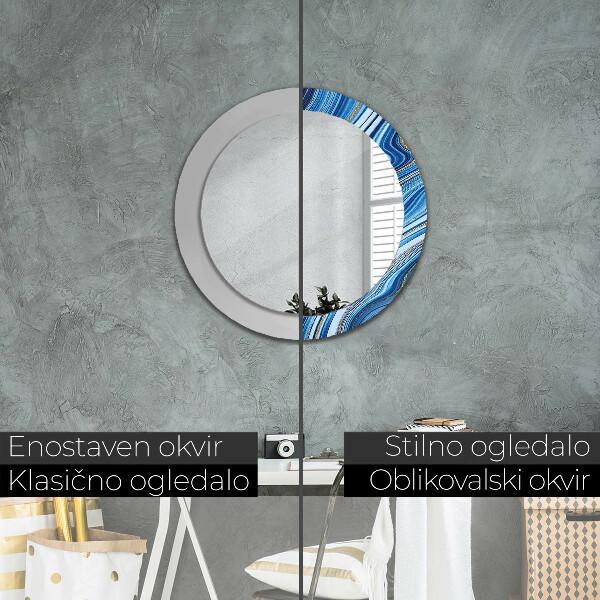 Round printed mirror Blue marble