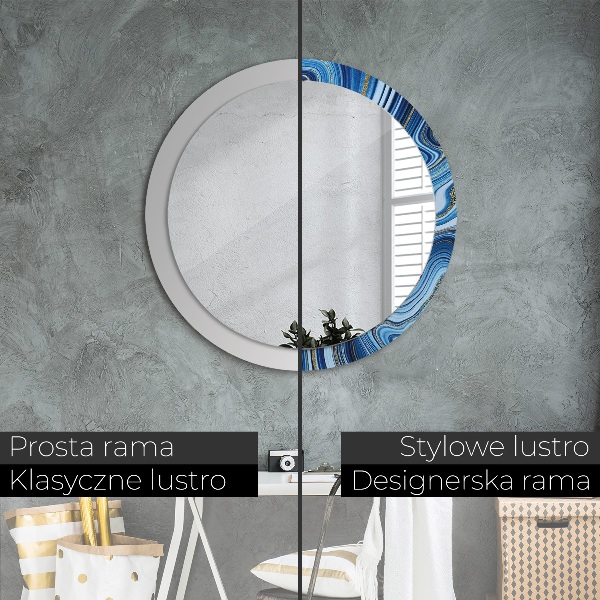 Round printed mirror Blue marble