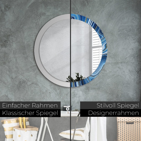 Round printed mirror Blue marble