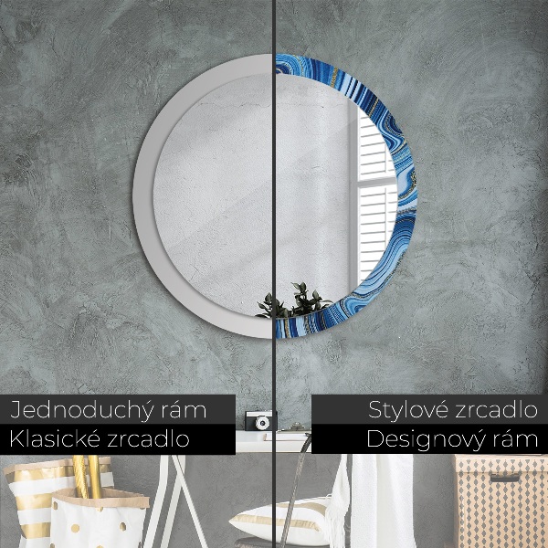Round printed mirror Blue marble