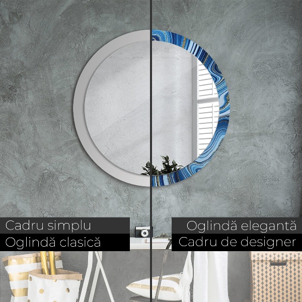 Round printed mirror Blue marble