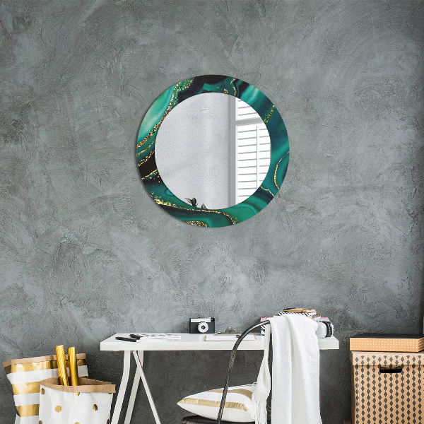 Round printed mirror Emerald marble