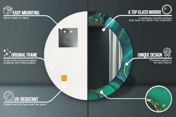 Round printed mirror Emerald marble