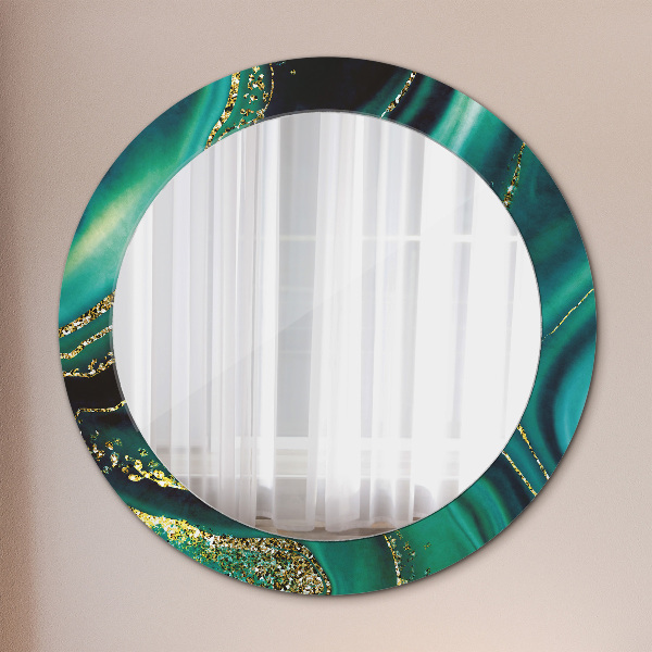 Round printed mirror Emerald marble