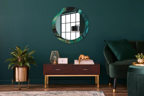 Round printed mirror Emerald marble
