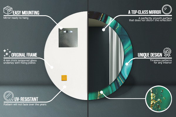 Round printed mirror Emerald marble