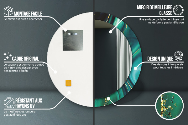 Round printed mirror Emerald marble