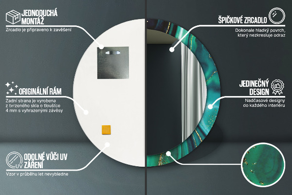 Round printed mirror Emerald marble