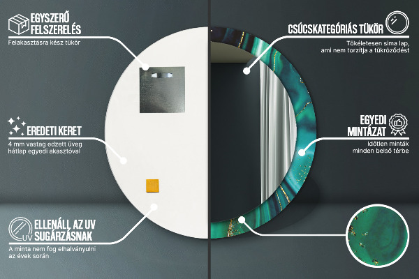 Round printed mirror Emerald marble