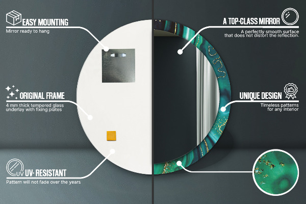 Round printed mirror Emerald marble