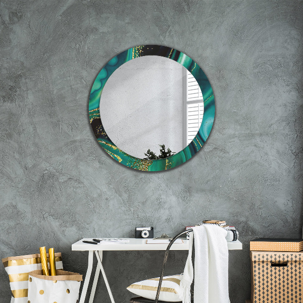 Round printed mirror Emerald marble