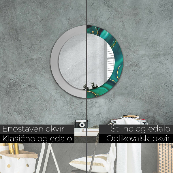 Round printed mirror Emerald marble