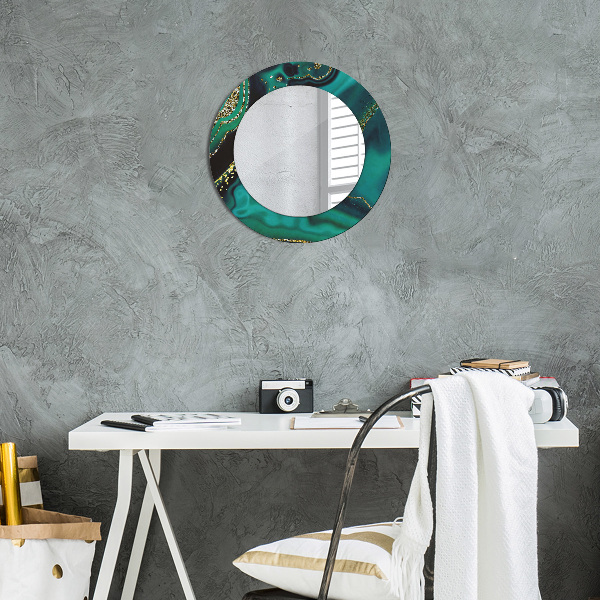 Round printed mirror Emerald marble