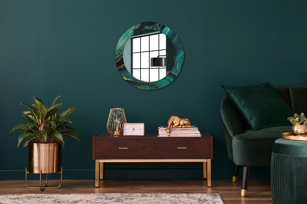 Round printed mirror Emerald marble