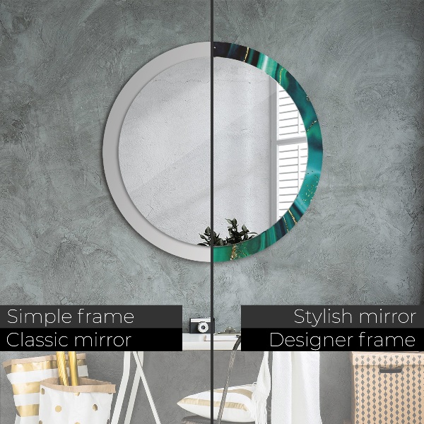 Round printed mirror Emerald marble