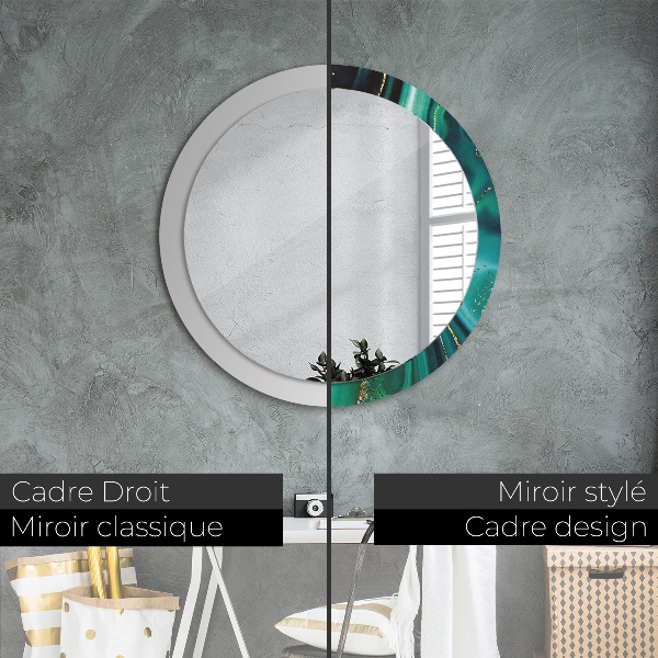 Round printed mirror Emerald marble