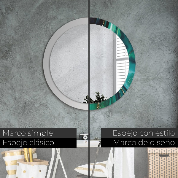 Round printed mirror Emerald marble
