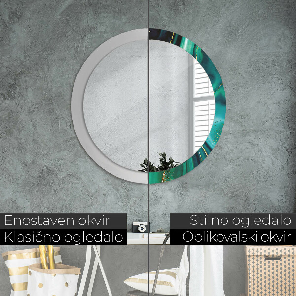 Round printed mirror Emerald marble