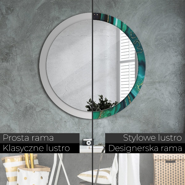 Round printed mirror Emerald marble