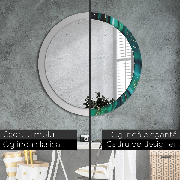 Round printed mirror Emerald marble