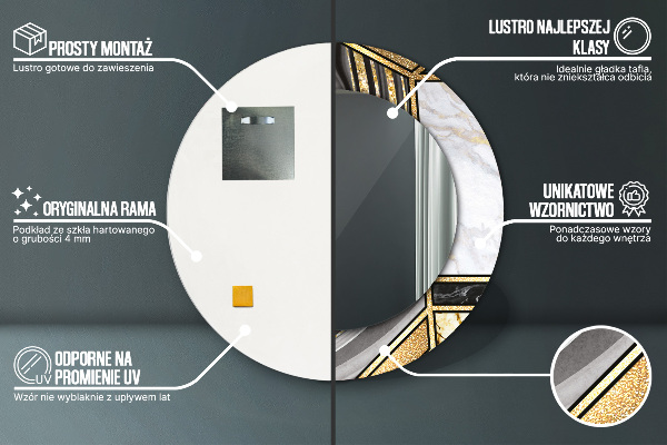 Round printed mirror Agat and gold marble