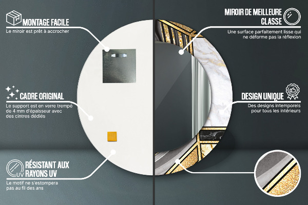 Round printed mirror Agat and gold marble