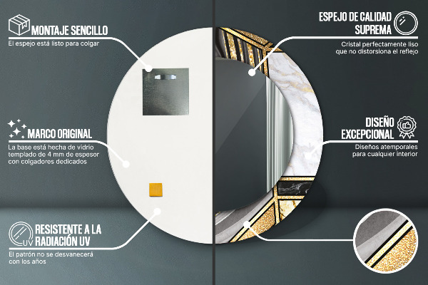 Round printed mirror Agat and gold marble