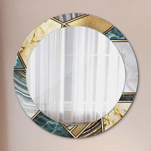 Round printed mirror Agat and gold marble