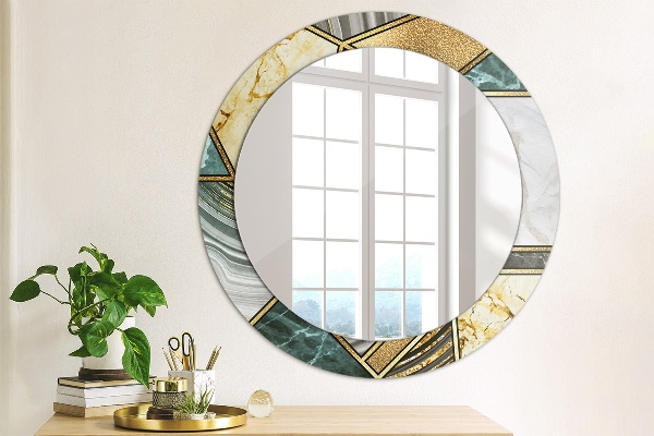 Round printed mirror Agat and gold marble