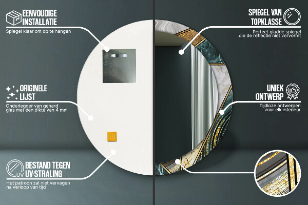 Round printed mirror Agat and gold marble