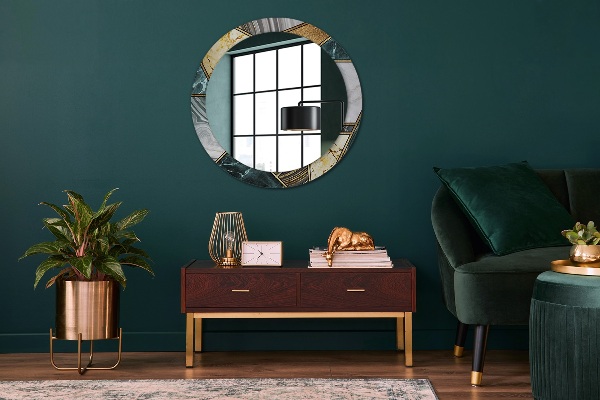 Round printed mirror Agat and gold marble