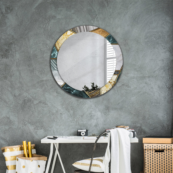 Round printed mirror Agat and gold marble