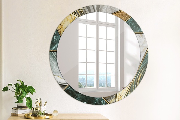 Round printed mirror Agat and gold marble