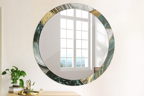 Round printed mirror Agat and gold marble