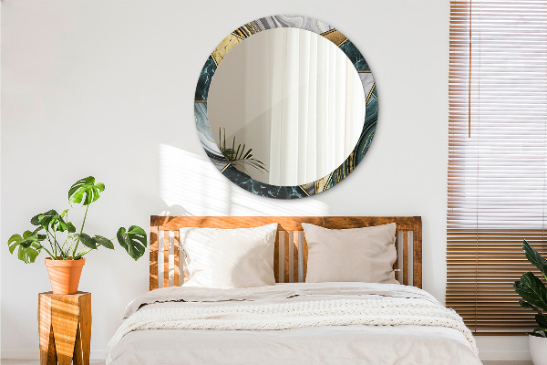 Round printed mirror Agat and gold marble