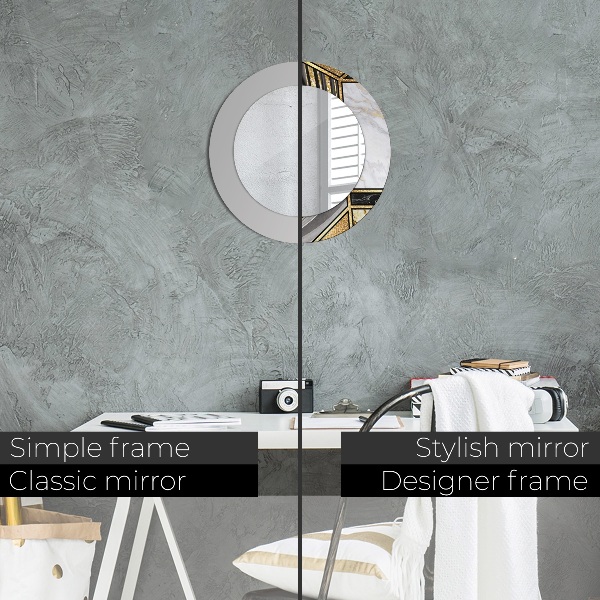 Round printed mirror Agat and gold marble