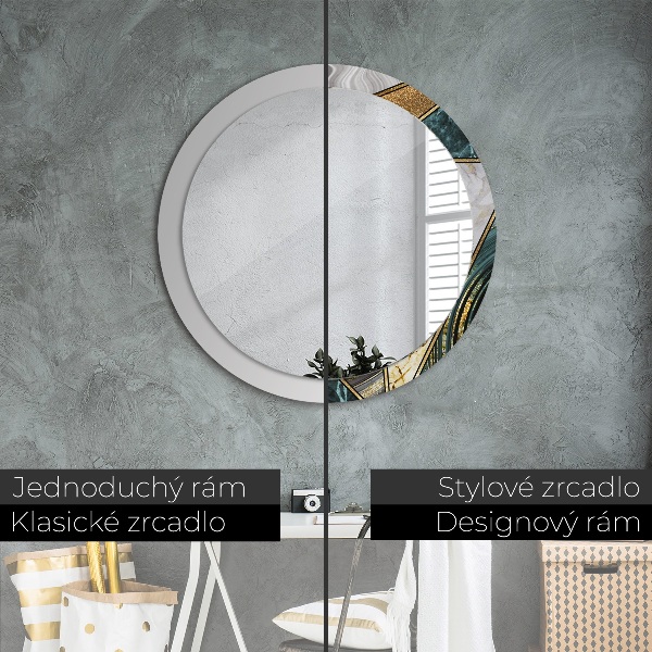 Round printed mirror Agat and gold marble