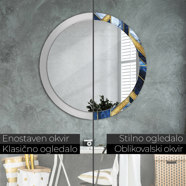Round mirror frame with print Modern marble
