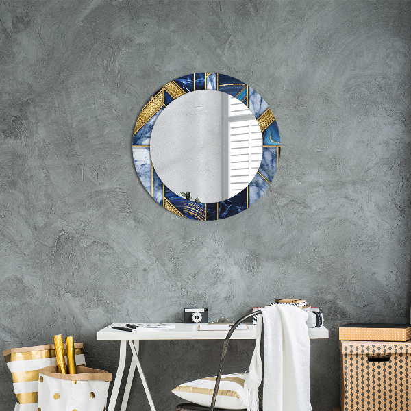 Round mirror frame with print Modern marble