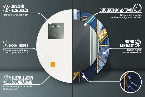 Round mirror frame with print Modern marble