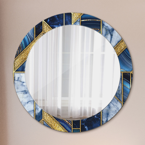 Round mirror frame with print Modern marble
