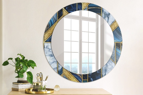 Round mirror frame with print Modern marble