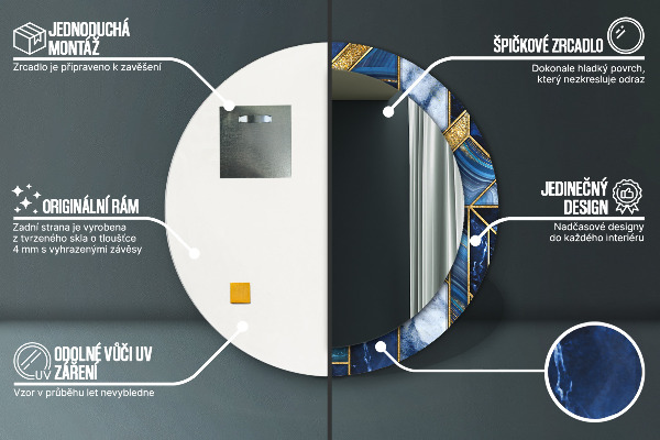 Round mirror frame with print Modern marble